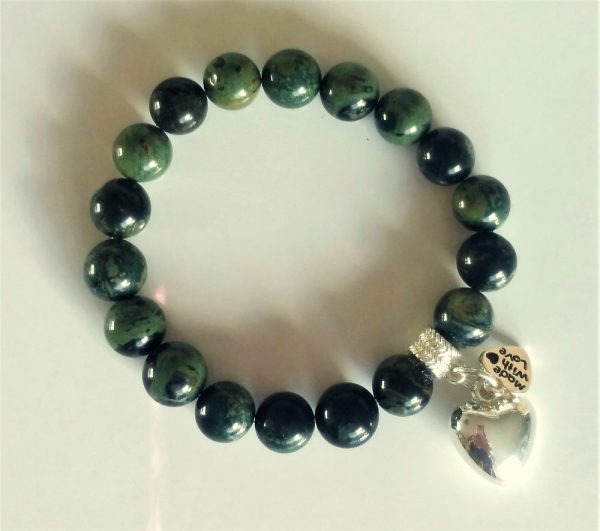 NZ Greenstone Pounamu Bracelet with Manawa Charm Pendant